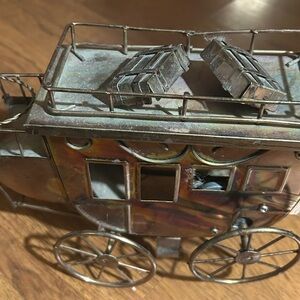 Vintage Metal Stagecoach Model Music Box plays Home On The Range
